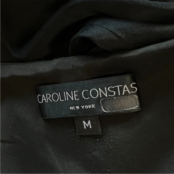 CAROLINE CONSTAS Silk V-Neck Sleeveless Ruffle Hem Ruched Side Slit Maxi Gown M - Picture 4 of 7